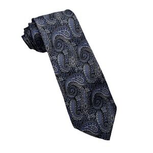 Pronto-Uomo Couture Grey Blue Woven Silk Paisley‎ Handmade Tie